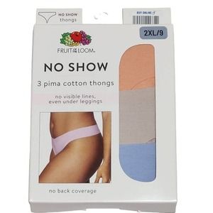 Fruit Of The Loom No Show 3-Pack Pima Cotton Thongs Size 2XL/9 New In Box